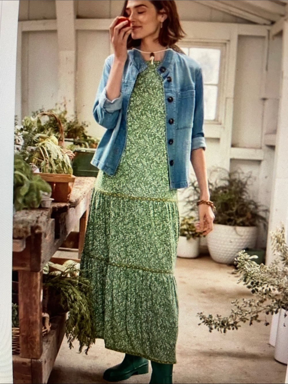 J Jill green floral maxi dress sz L